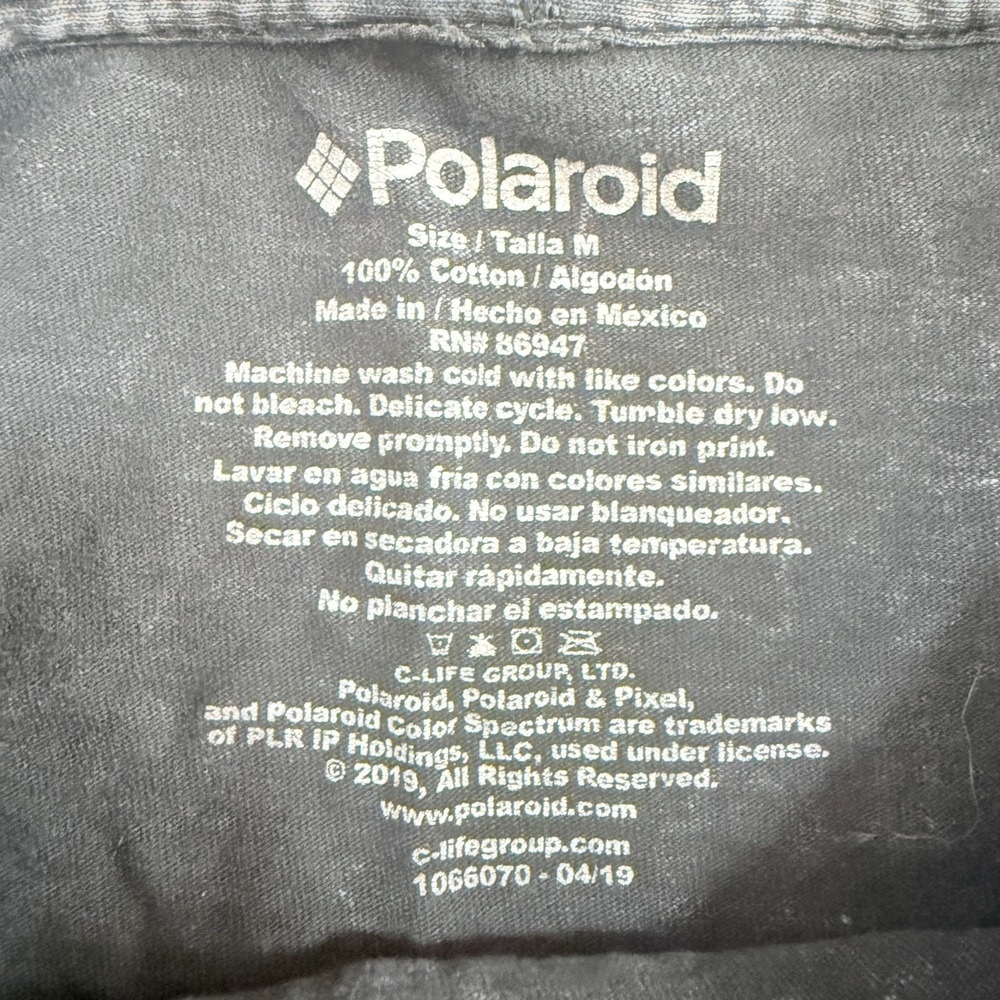 Polaroid Cropped T-Shirt S/S Acid Washed Distressed Back Charcoal Gray Sz M‎ - Picture 6 of 7